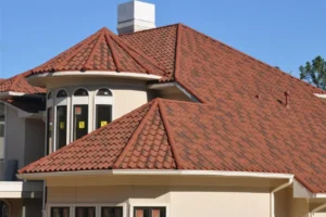 Colored stone metal tile effect