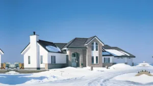 Stone coated metal roof in winter