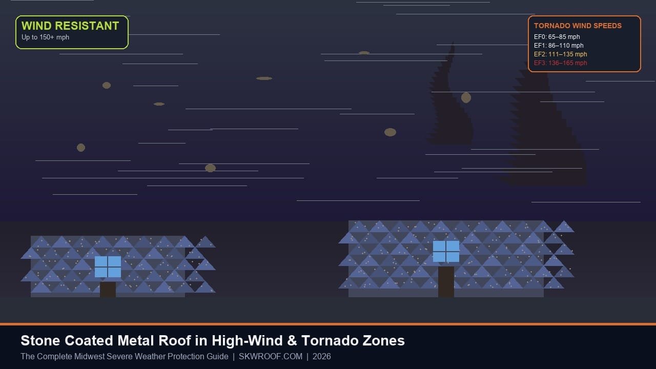 Stone Coated Metal Roof in High-Wind & Tornado Zones: The Complete Midwest Severe Weather Protection Guide (2026)