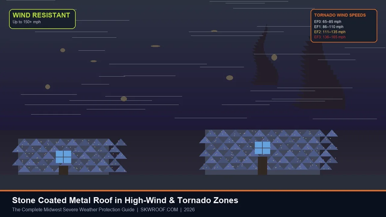 Stone Coated Metal Roof in High-Wind & Tornado Zones: The Complete Midwest Severe Weather Protection Guide (2026)